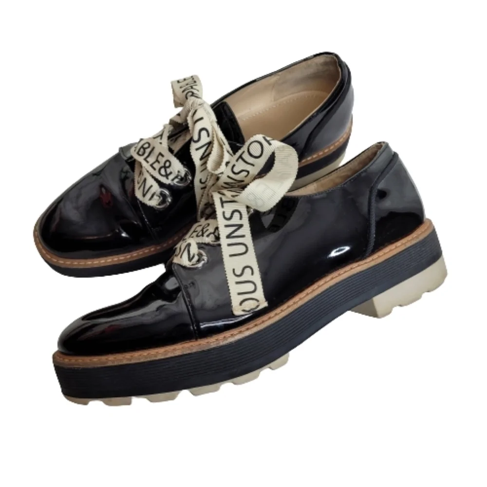Zara Black Patten Leather Stack Shoes